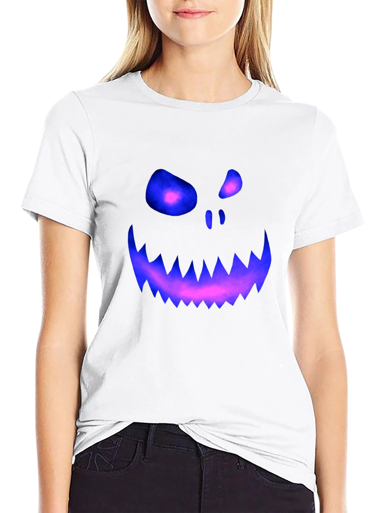 Halloween Graphic Tee: Scary Glowing Pumpkin Face