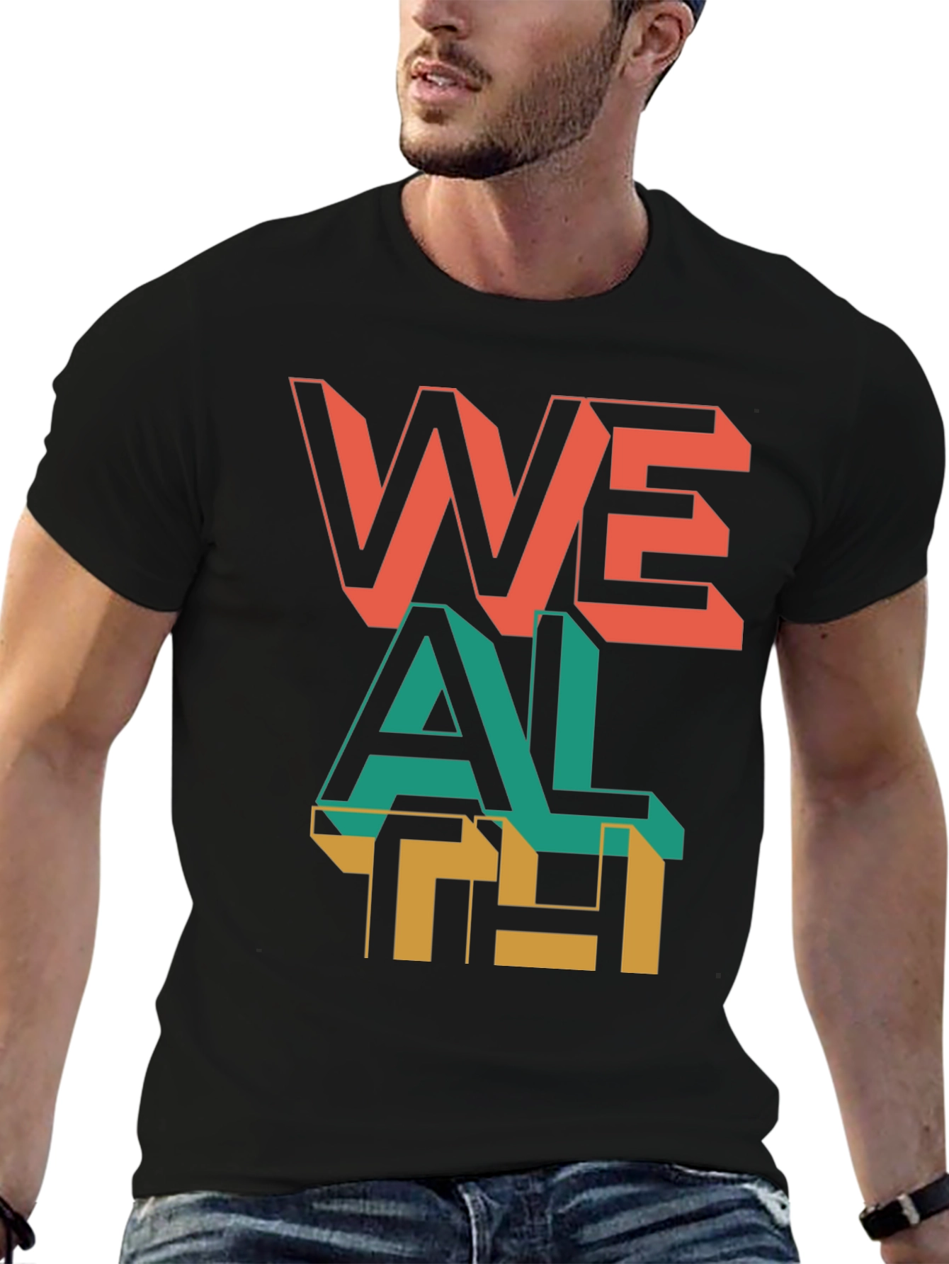 Trendy Wealth Graphic Print Black T-Shirt