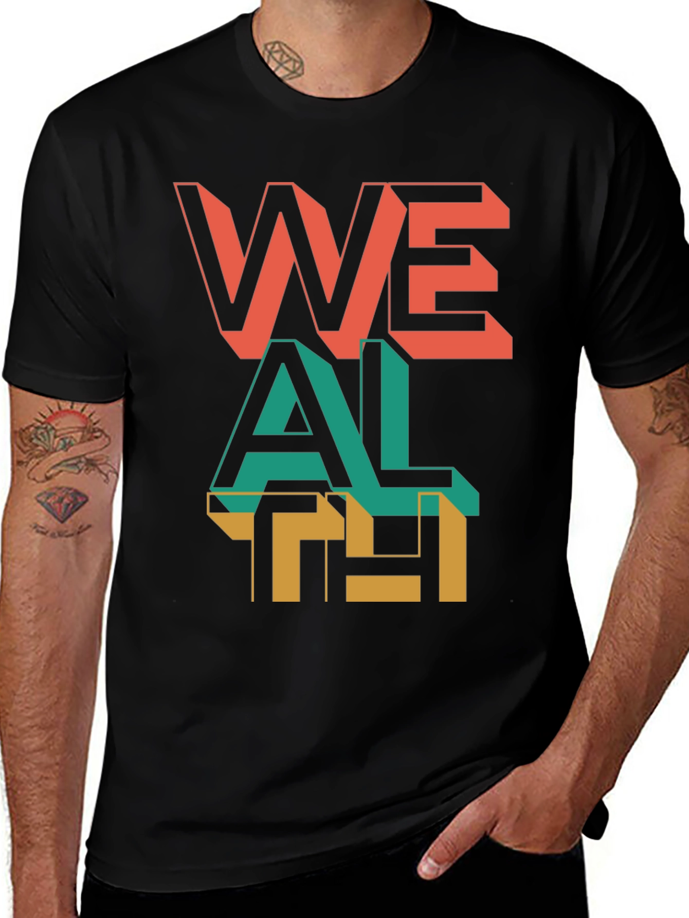 Trendy Wealth Graphic Print Black T-Shirt