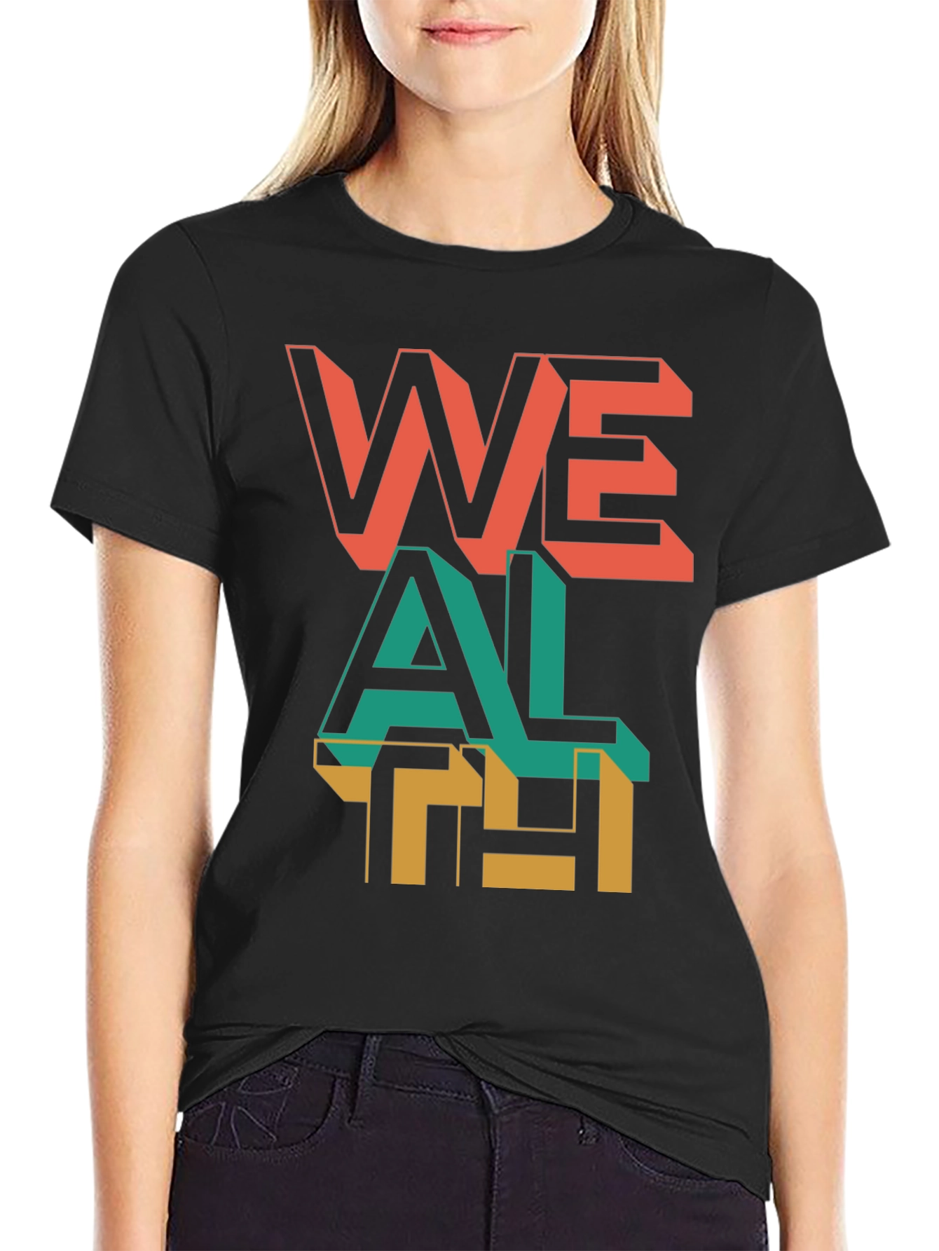 Trendy Wealth Graphic Print Black T-Shirt
