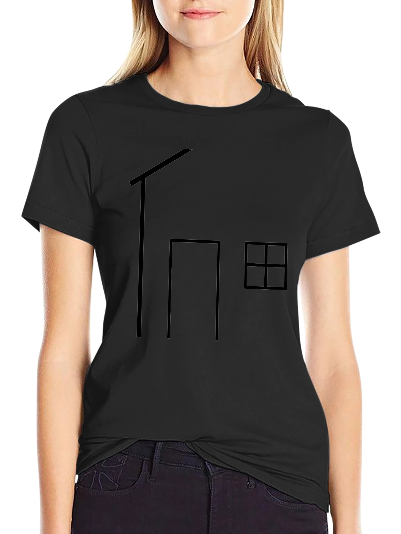 Minimalist House Graphic T-Shirt - Black