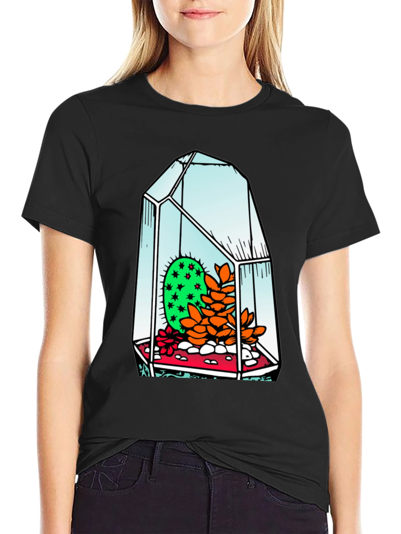 Cactus Terrarium Graphic Tee - Cool Black T-Shirt