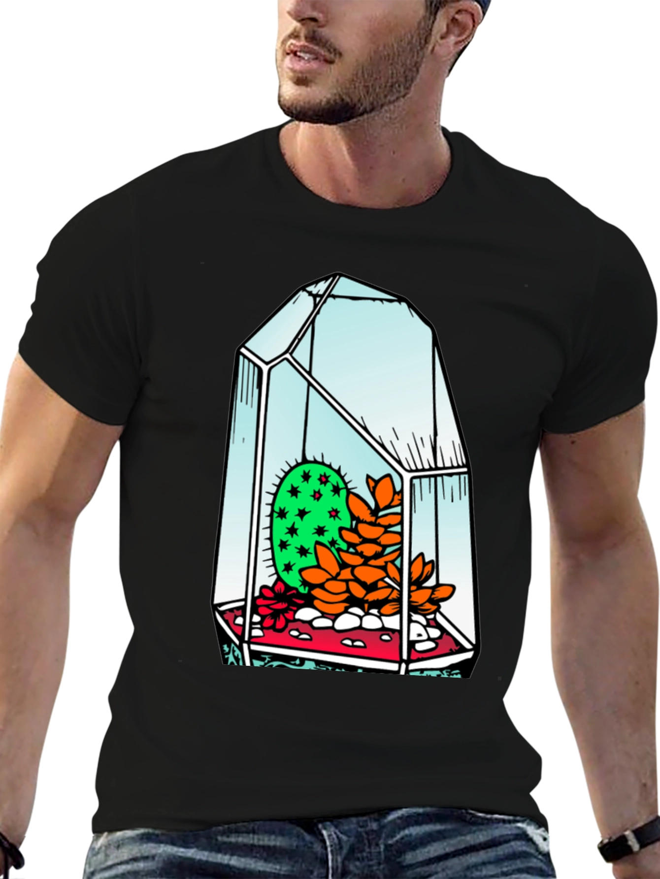 Cactus Terrarium Graphic Tee - Cool Black T-Shirt