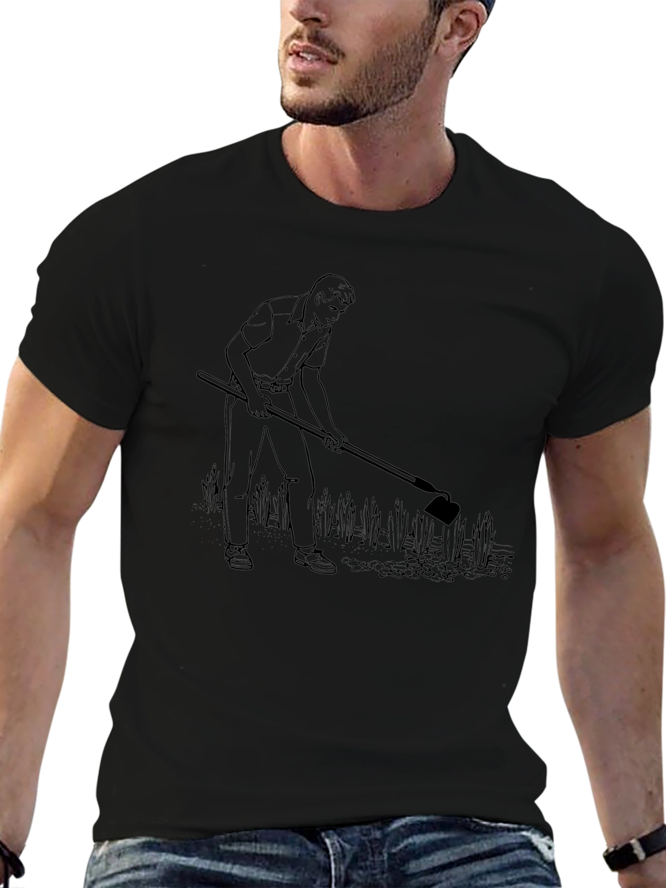 Man with Hoe Graphic Tee - Black Casual Shirt