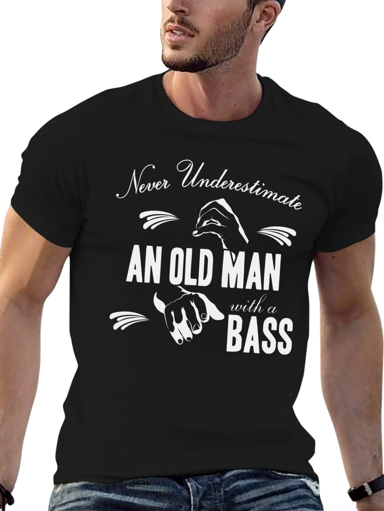 Never Underestimate Old Man with Bass T-Shirt