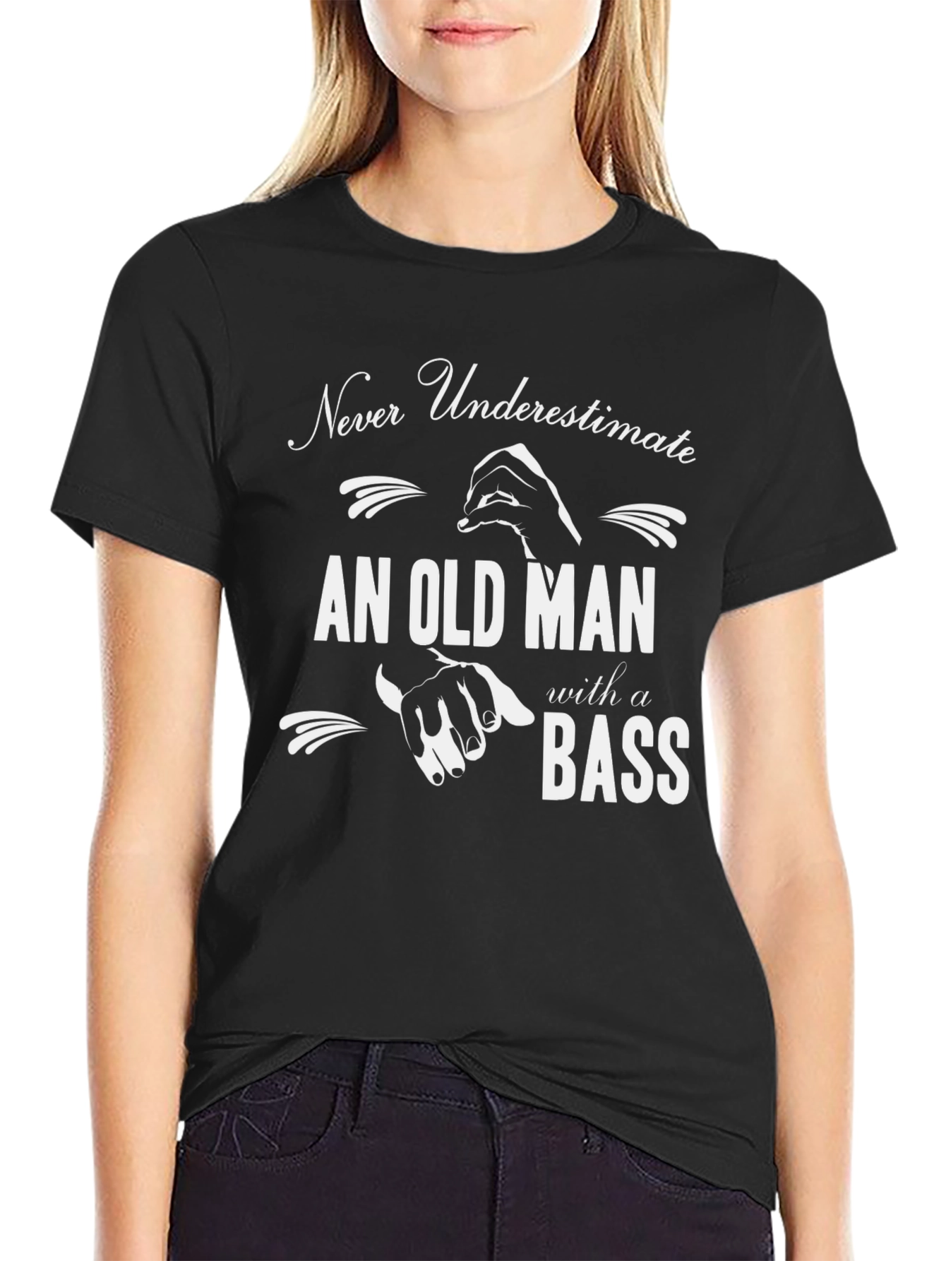 Never Underestimate Old Man with Bass T-Shirt