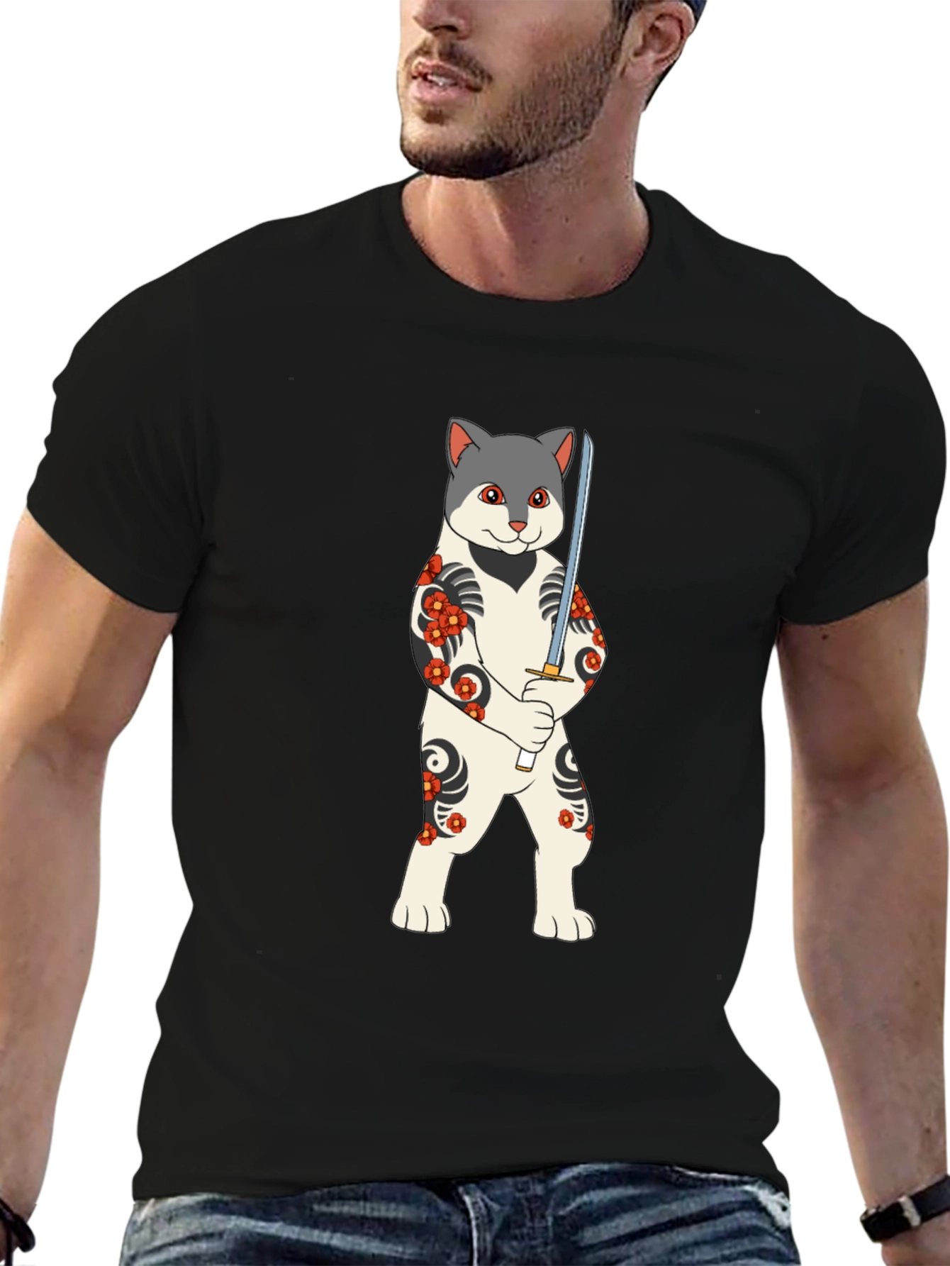 Samurai Cat T-Shirt - Unique Graphic Tee