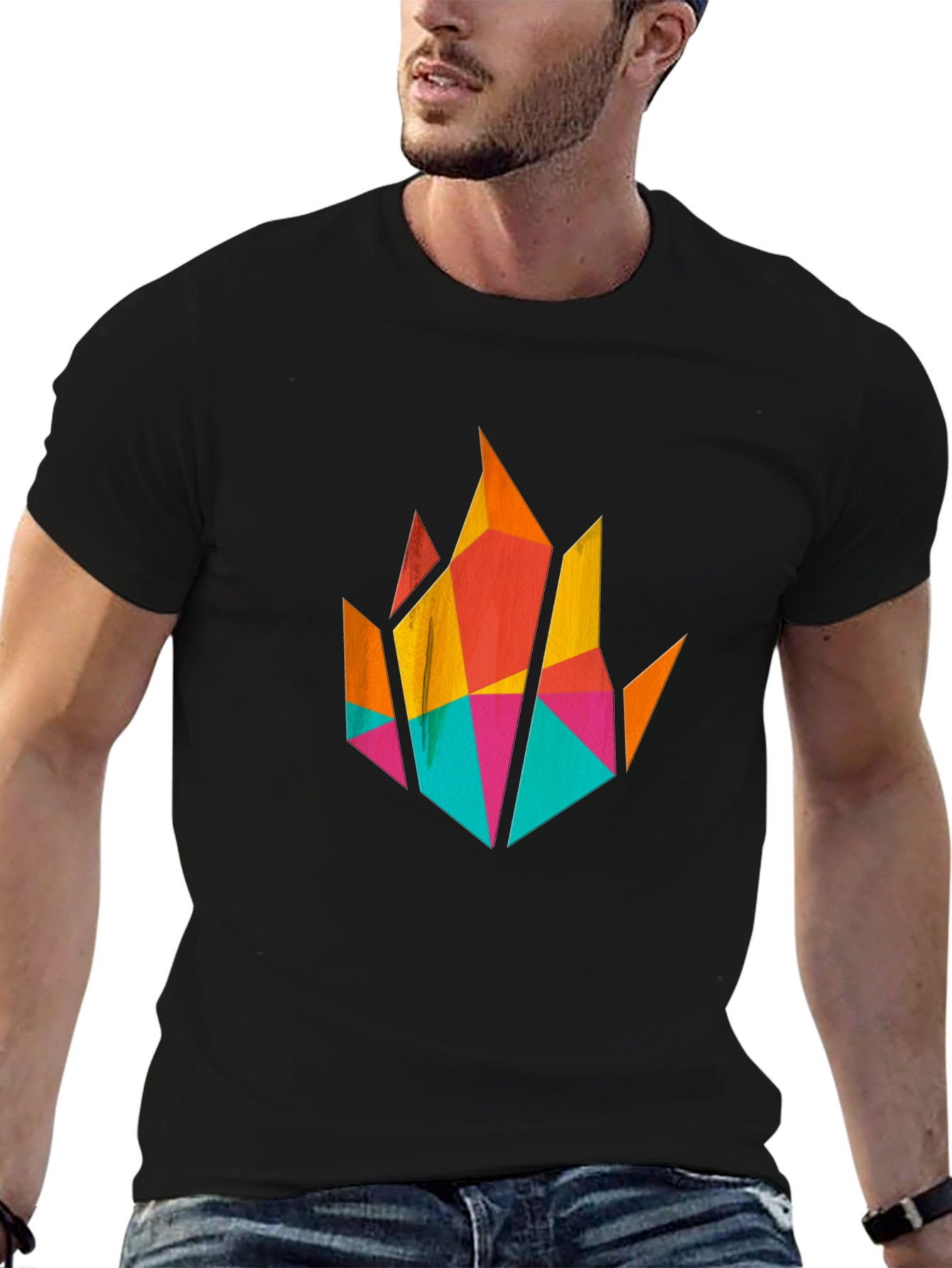 Geometric Flame Graphic T-Shirt - Modern Art Tee