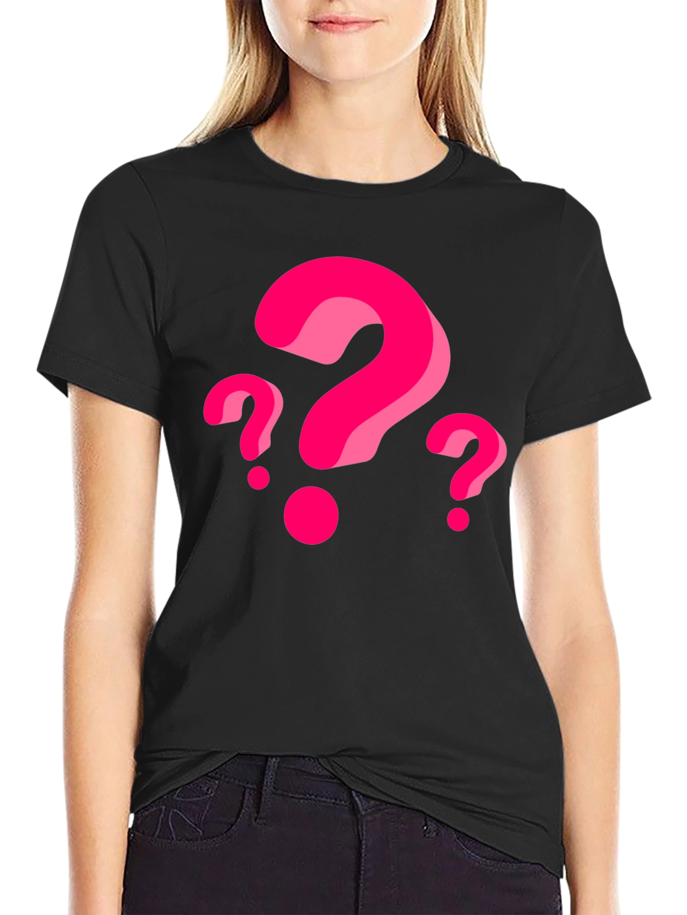 Mens Black T-Shirt with Pink Question Marks