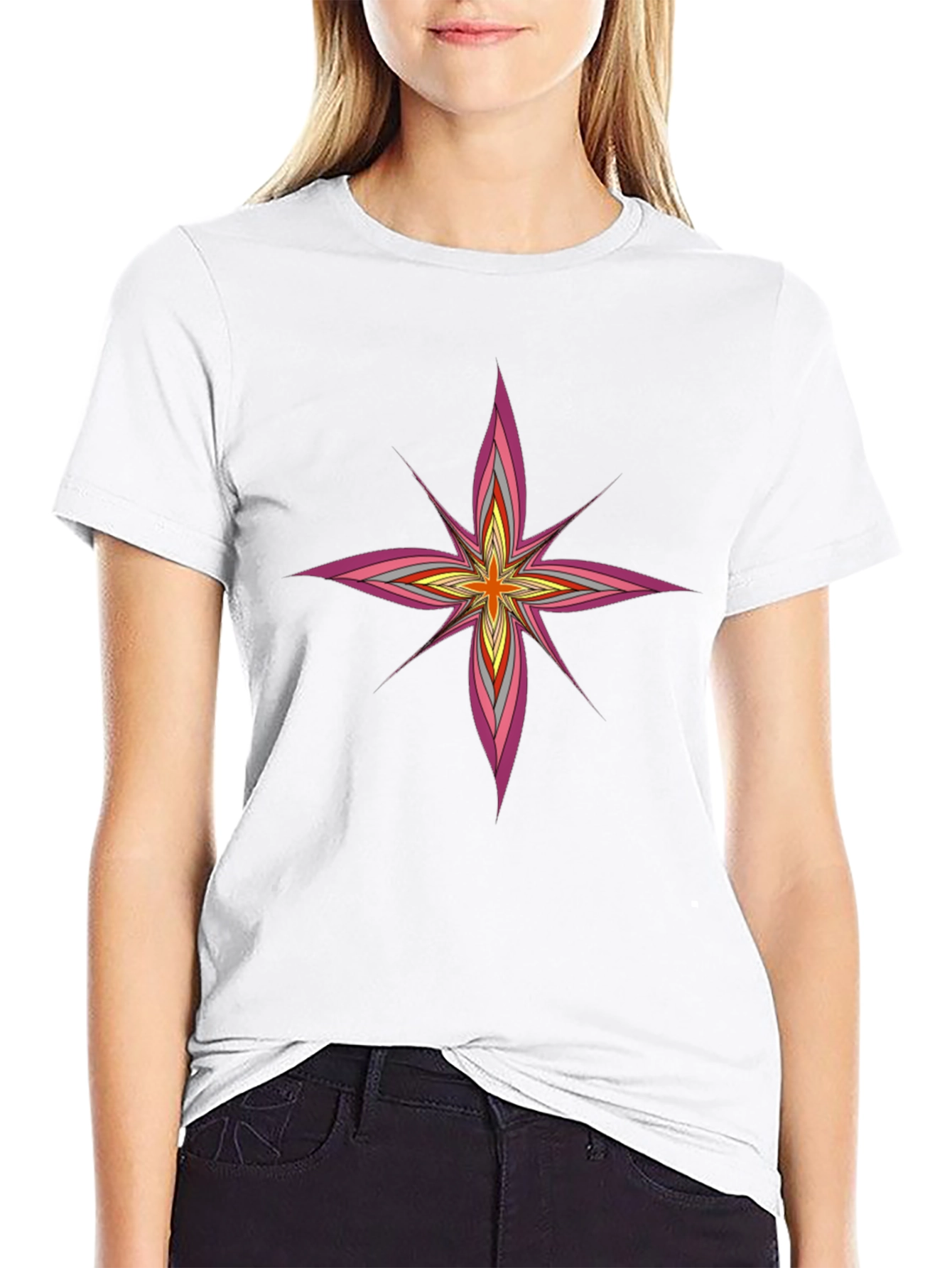 Modern Starburst Graphic Tee - Black Cotton Blend Shirt