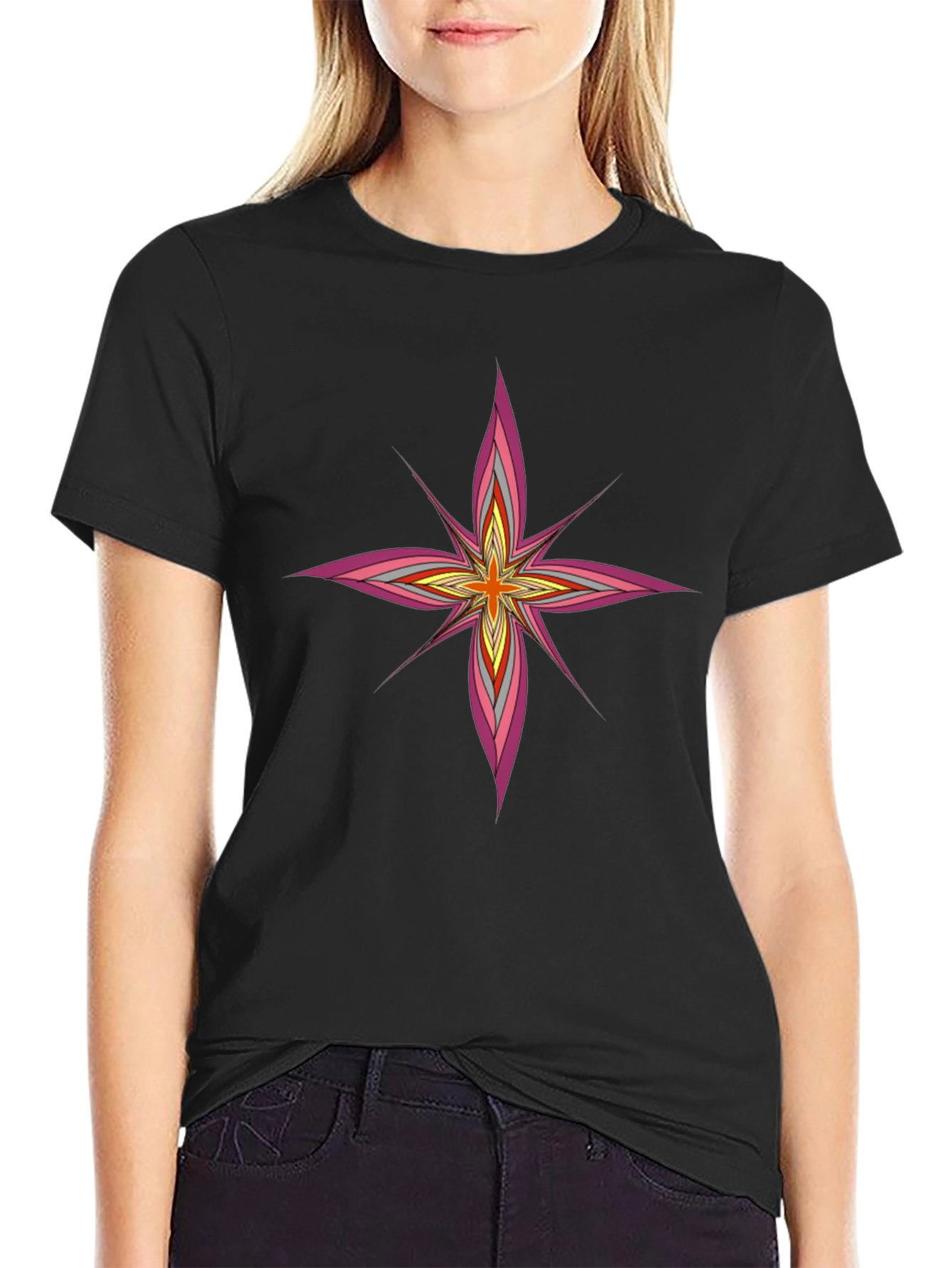 Modern Starburst Graphic Tee - Black Cotton Blend Shirt