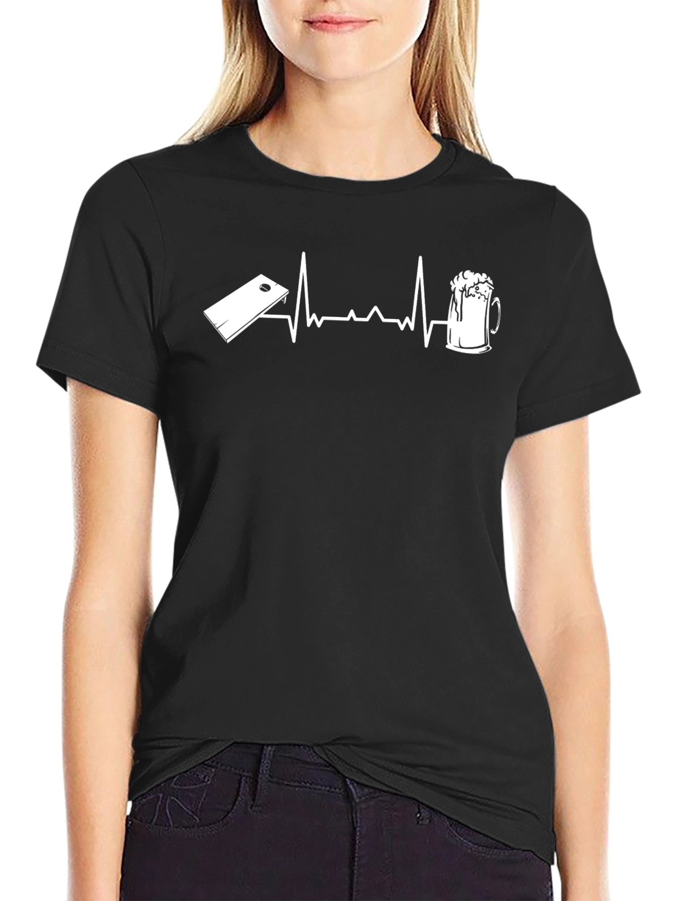 Cornhole & Beer Heartbeat Graphic T-Shirt