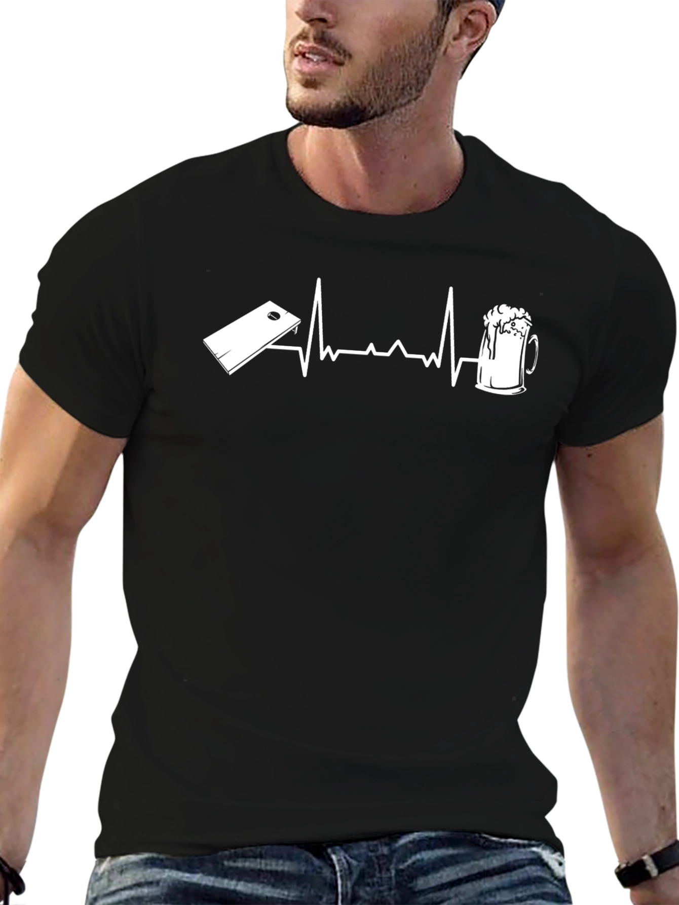 Cornhole & Beer Heartbeat Graphic T-Shirt