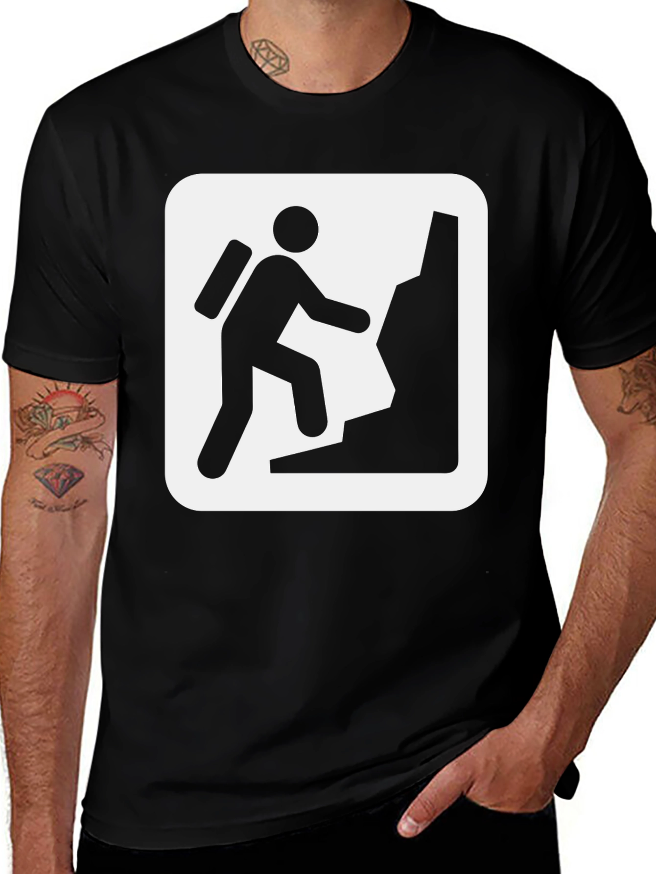 Climbing T-Shirt Hiker Shirt Black Cotton Tee
