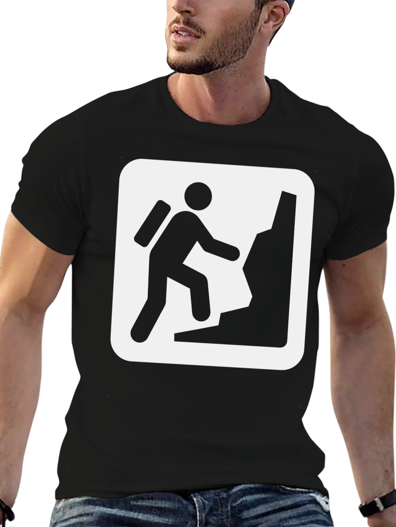 Climbing T-Shirt Hiker Shirt Black Cotton Tee