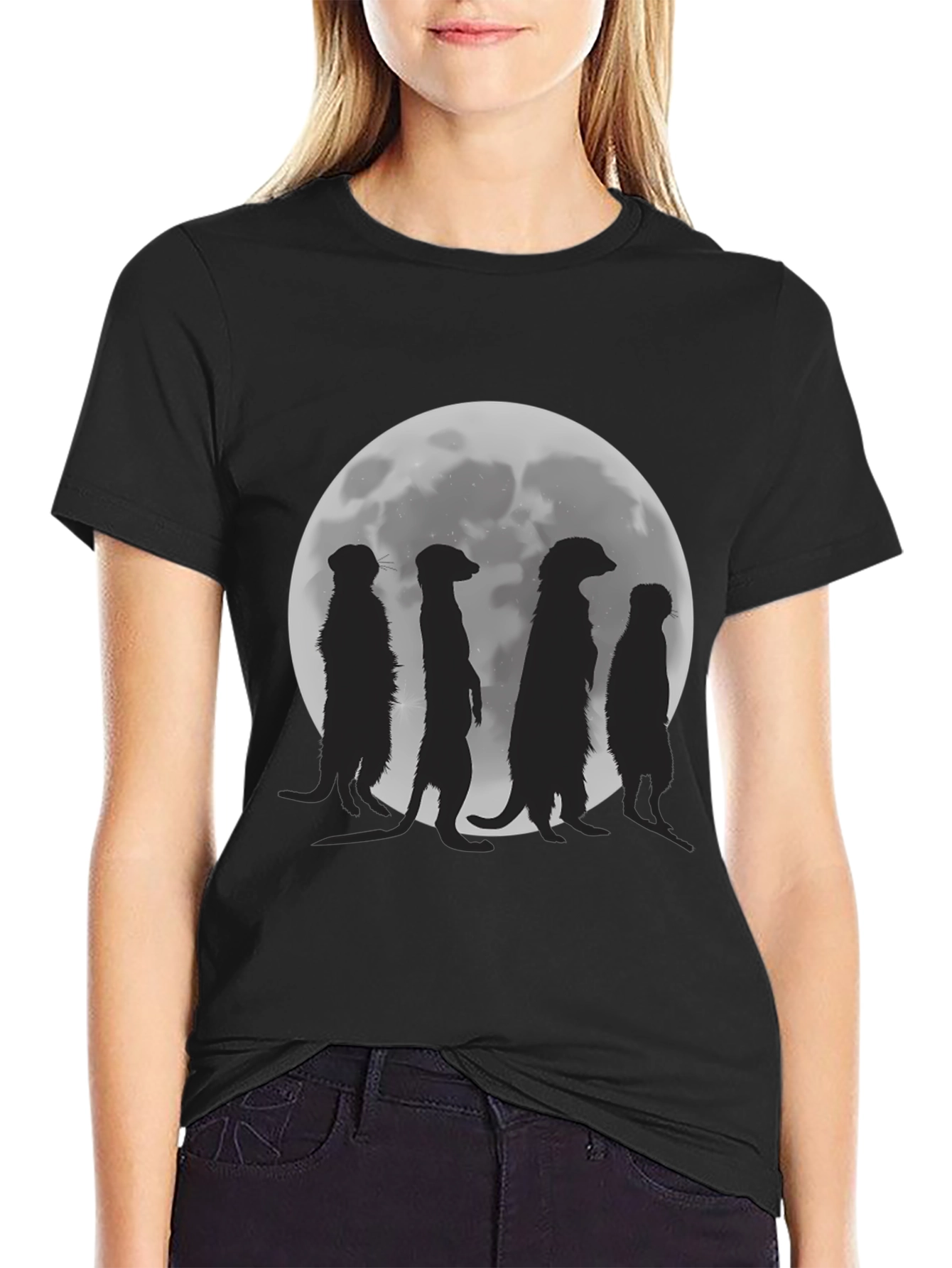 Meerkat Silhouette Moon Graphic Tee - Unisex