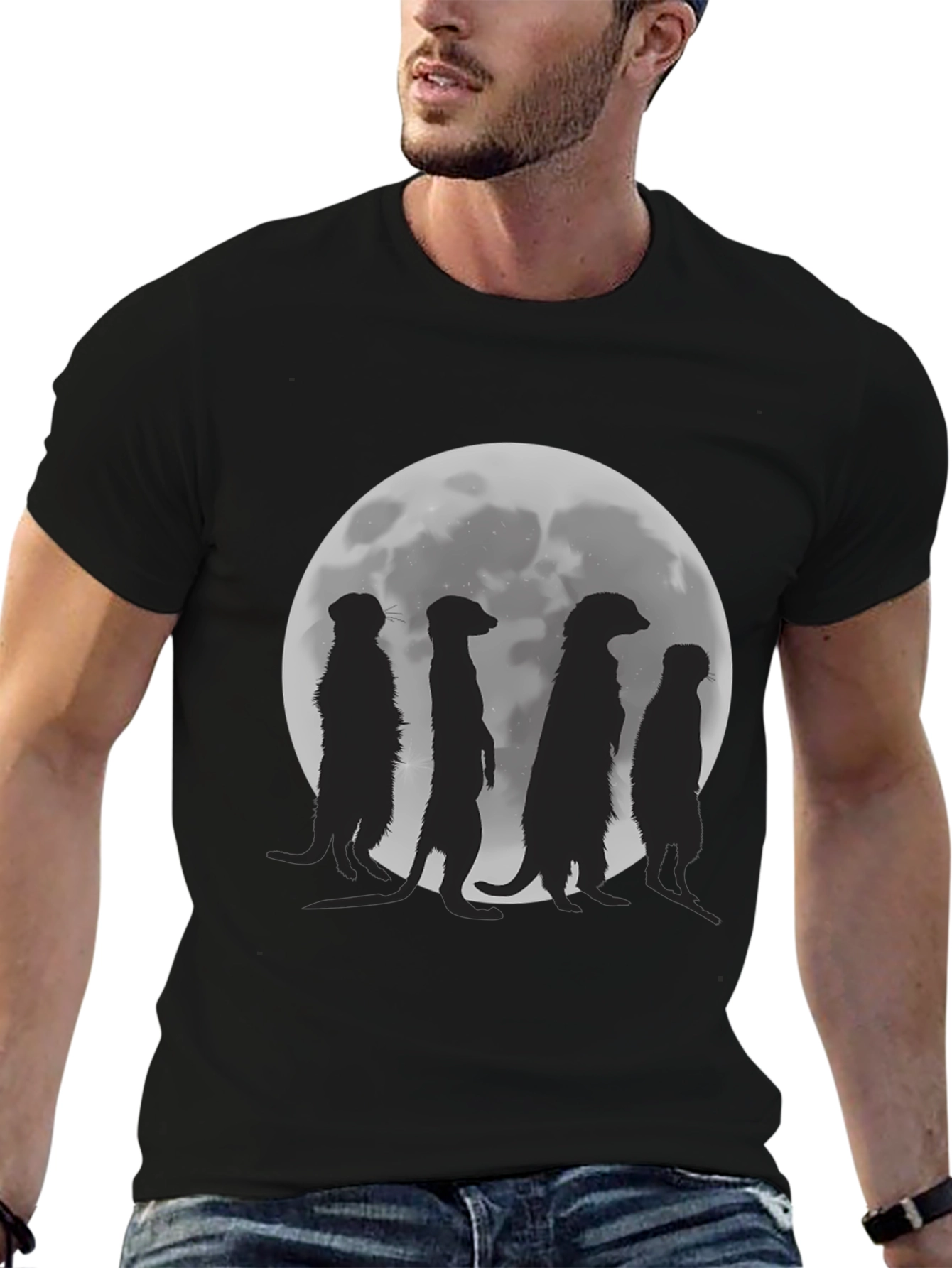 Meerkat Silhouette Moon Graphic Tee - Unisex