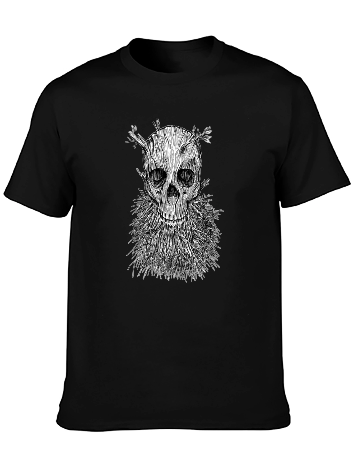 Wood Skull Graphic T-Shirt - Black