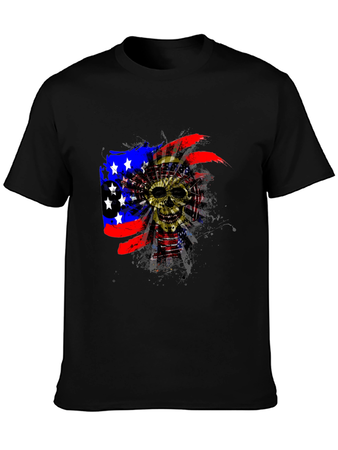 Skull American Flag Mens Black T-Shirt