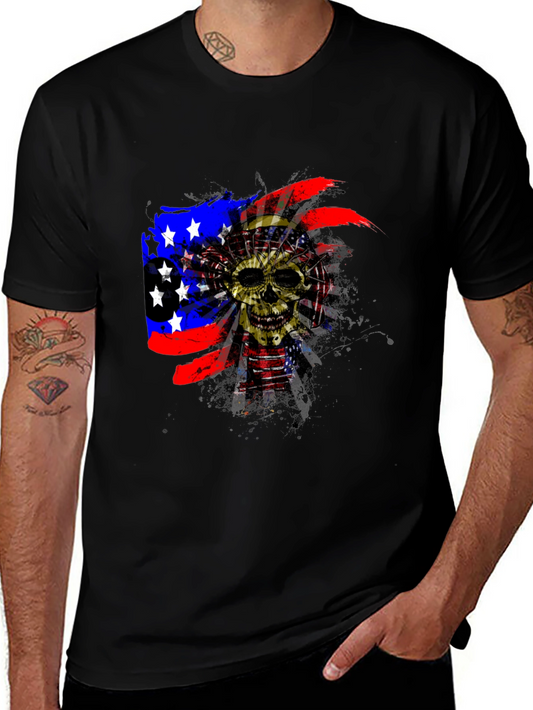 Skull American Flag Mens Black T-Shirt