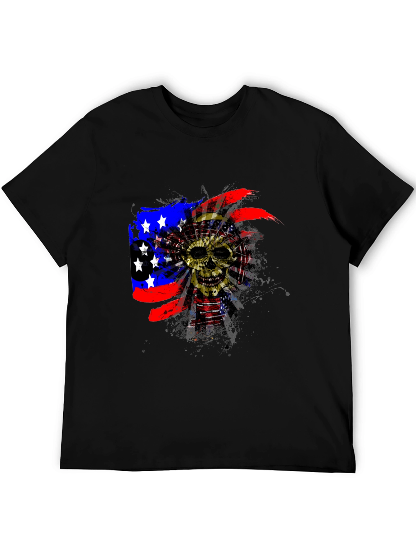 Skull American Flag Mens Black T-Shirt