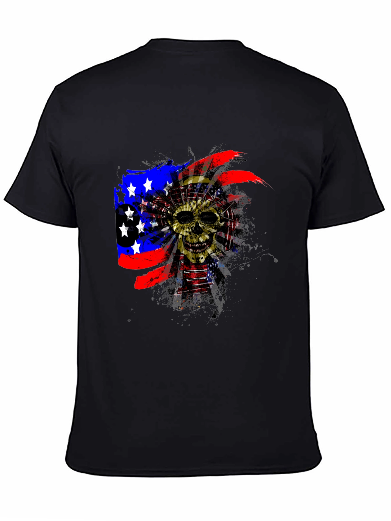Skull American Flag Mens Black T-Shirt