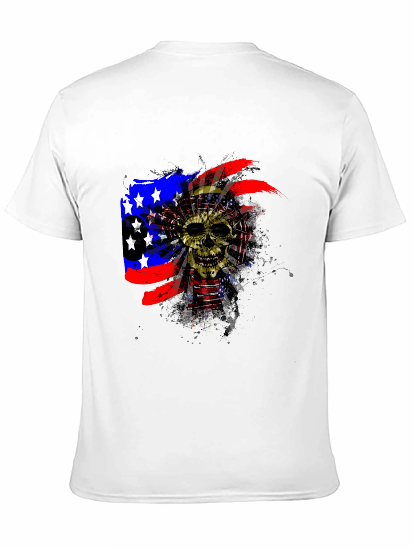 Skull American Flag Mens Black T-Shirt
