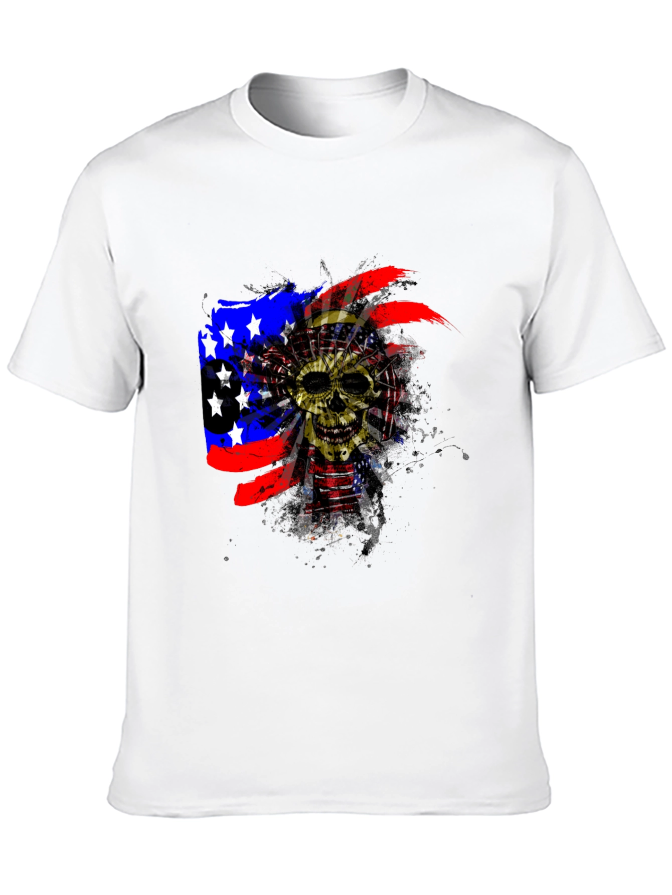 Skull American Flag Mens Black T-Shirt