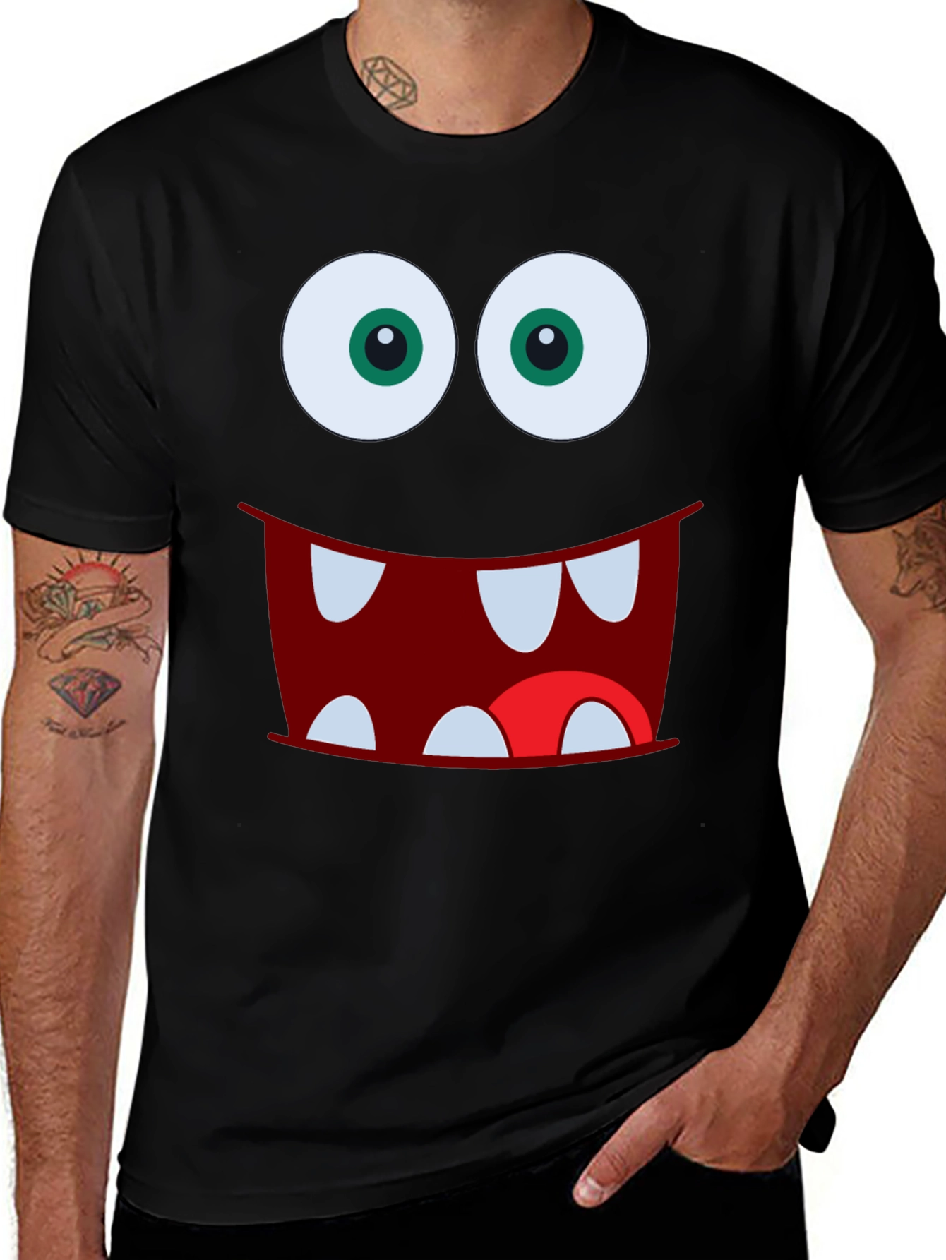Monster Face Graphic Tee - Fun Black T-Shirt