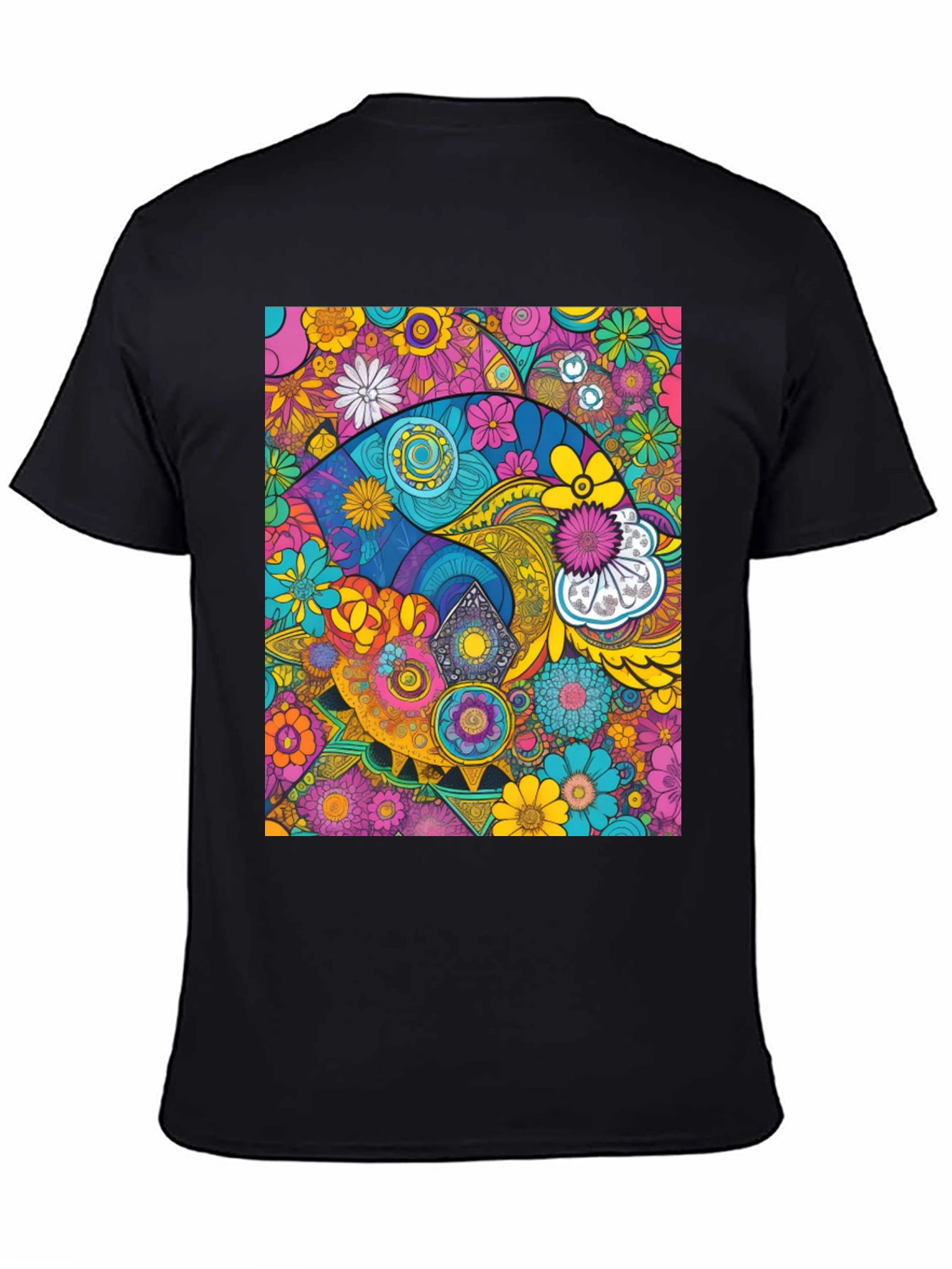 Psychedelic Floral Print Black T-Shirt