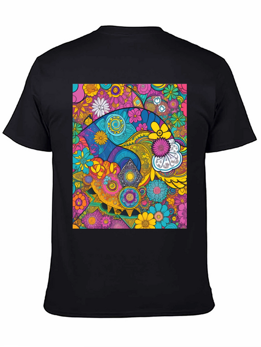 Psychedelic Floral Print Black T-Shirt