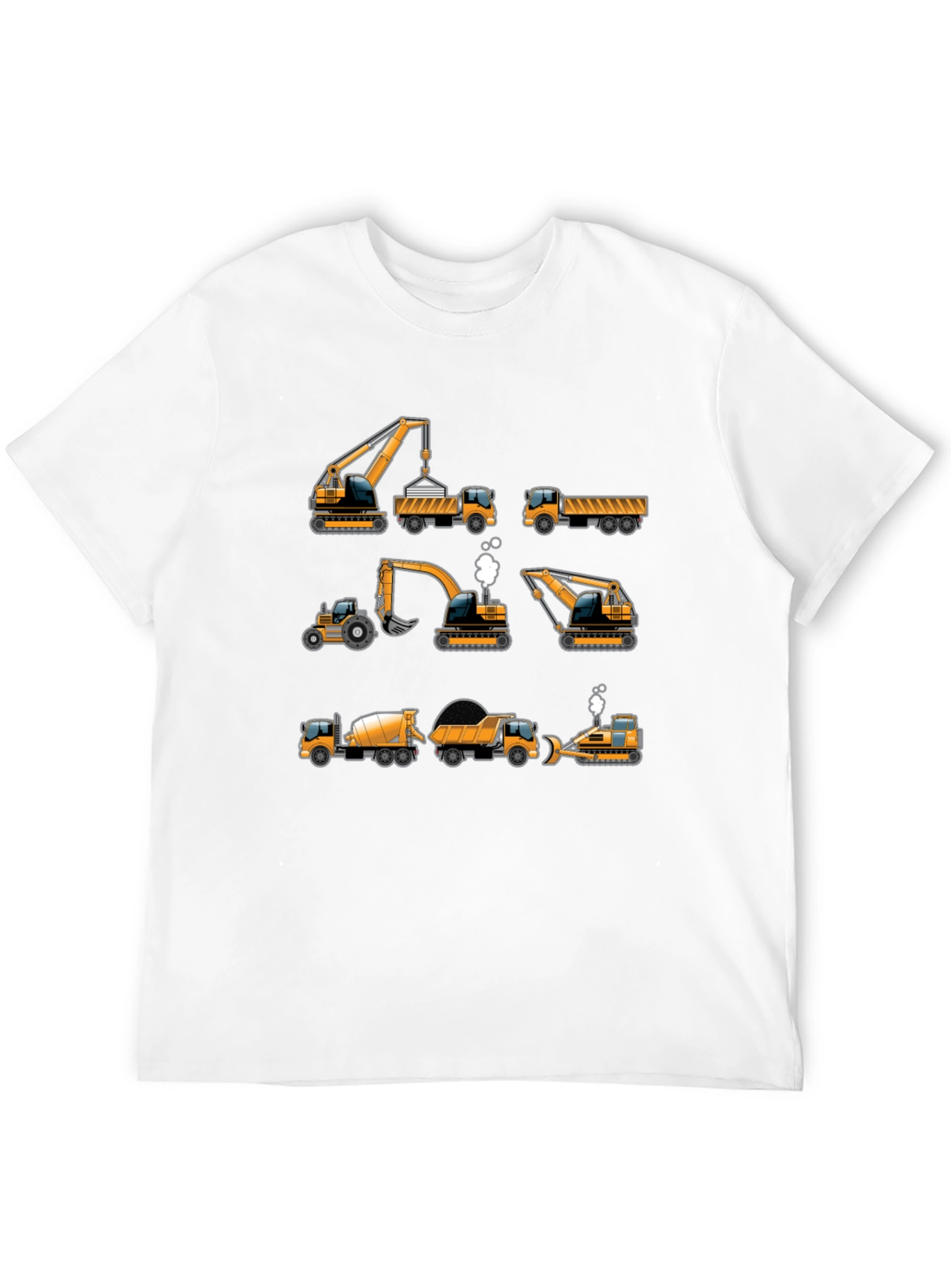 Construction Vehicles Graphic Tee - Black Cotton T-Shirt