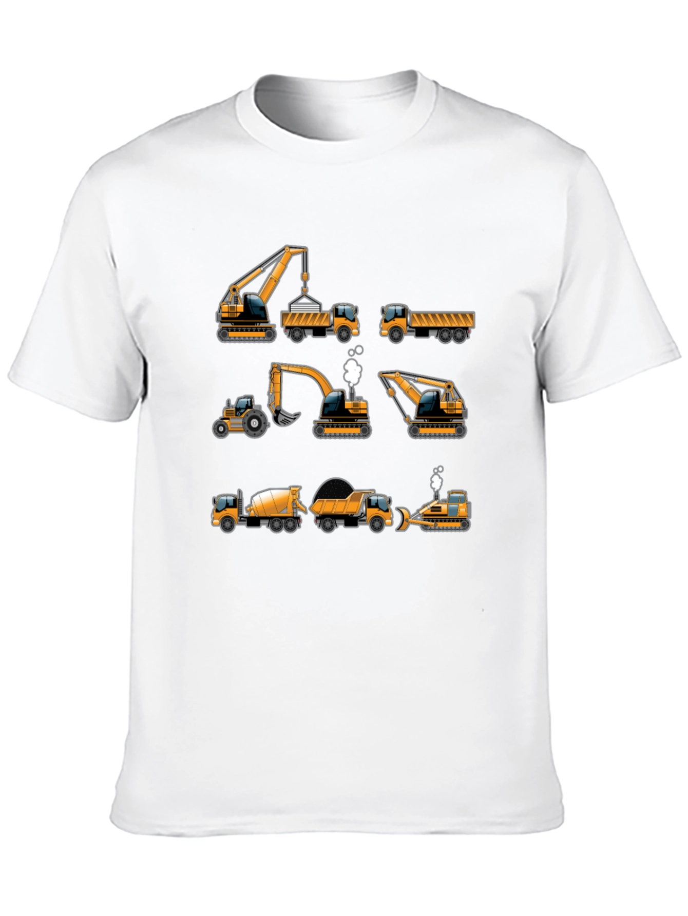 Construction Vehicles Graphic Tee - Black Cotton T-Shirt