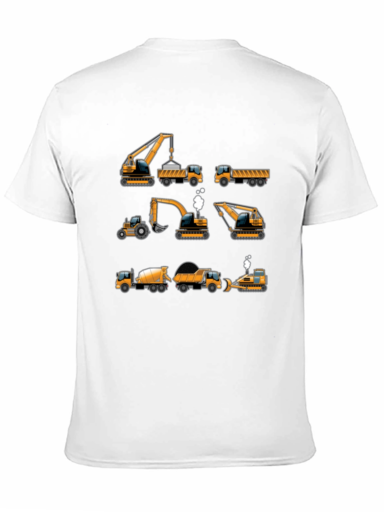 Construction Vehicles Graphic Tee - Black Cotton T-Shirt