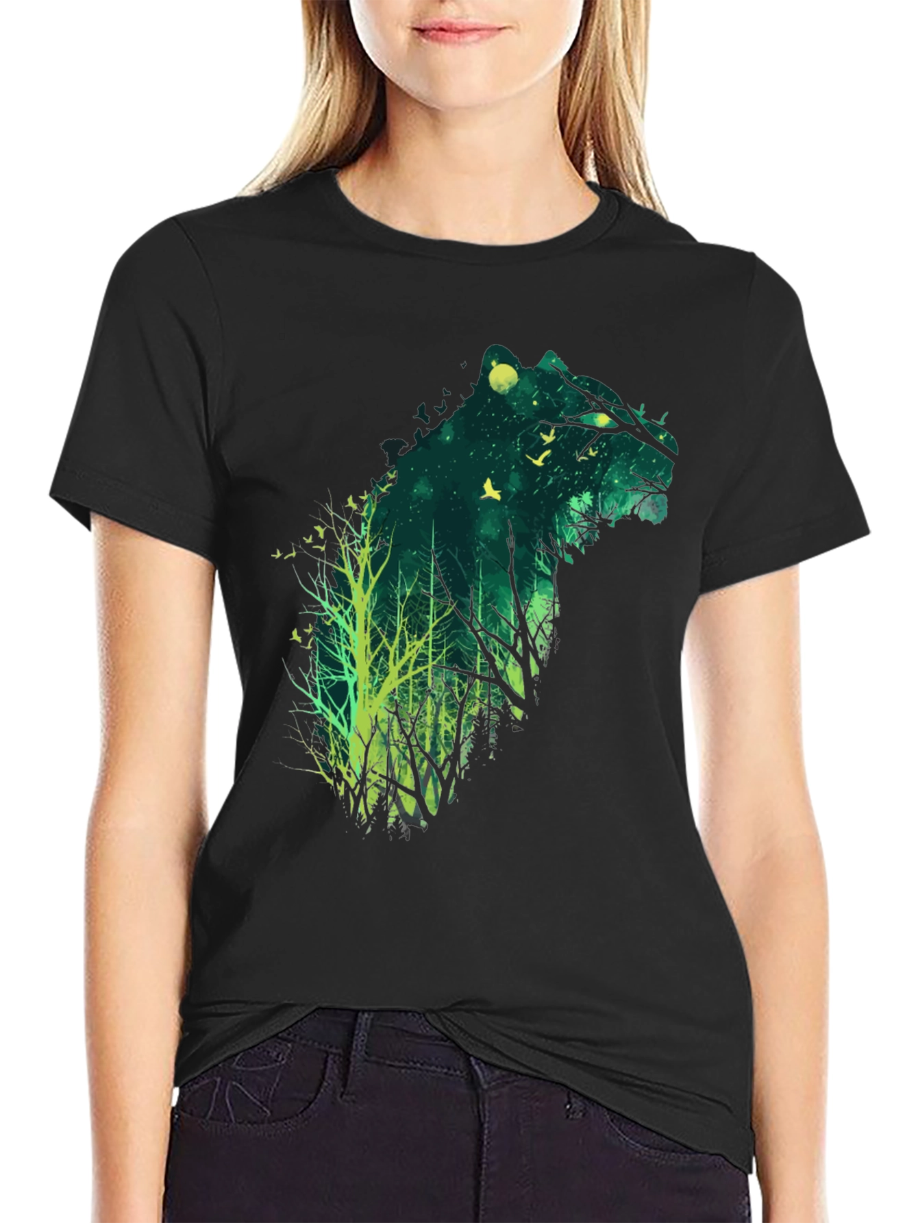 Nature Bear Graphic Tee - Mens Black Cotton T-Shirt