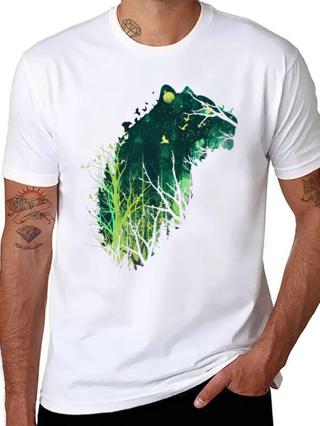 Nature Bear Graphic Tee - Mens Black Cotton T-Shirt