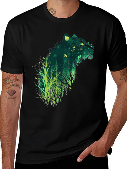 Nature Bear Graphic Tee - Mens Black Cotton T-Shirt