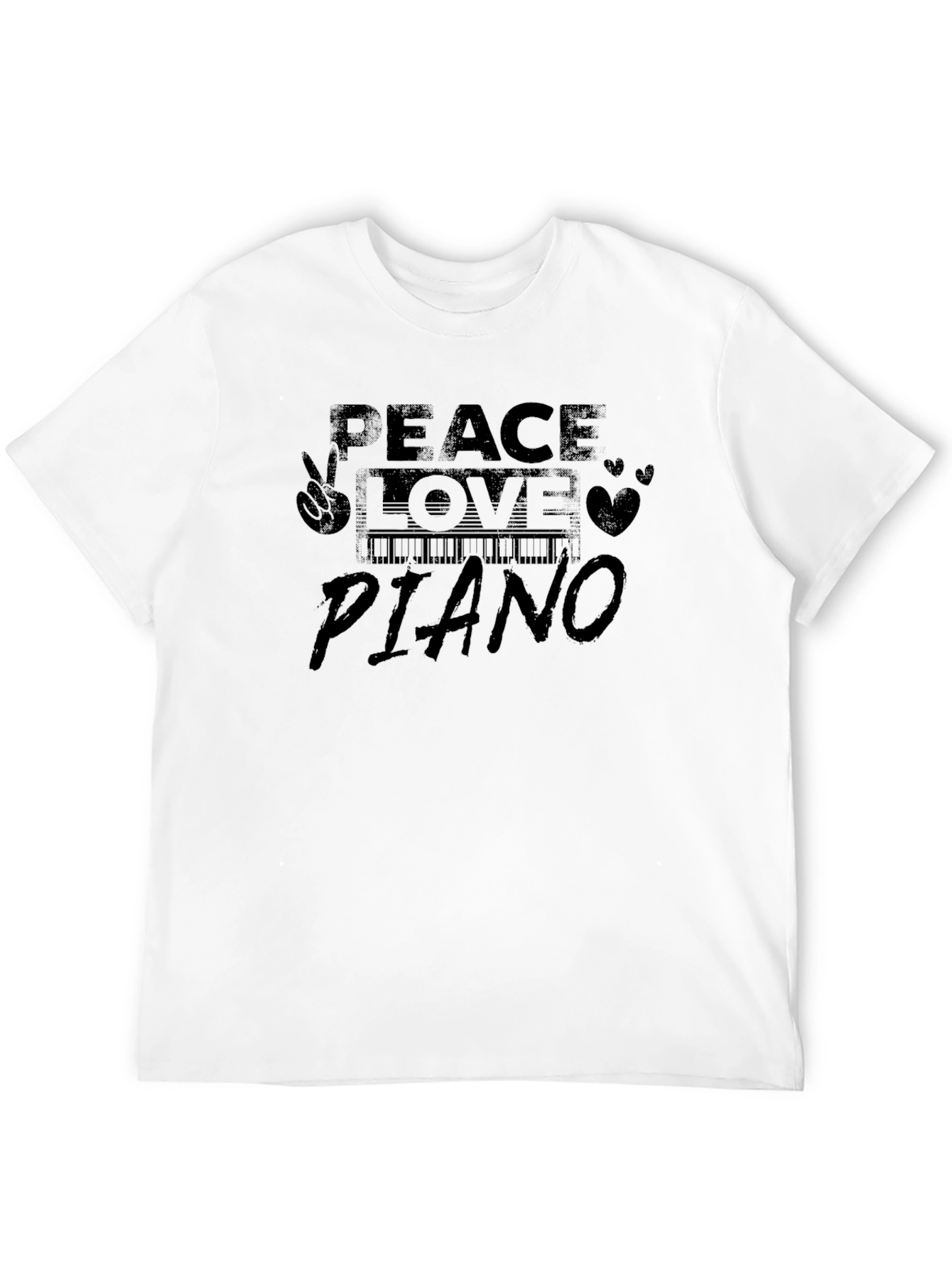 Peace Love Piano Black Graphic T-Shirt