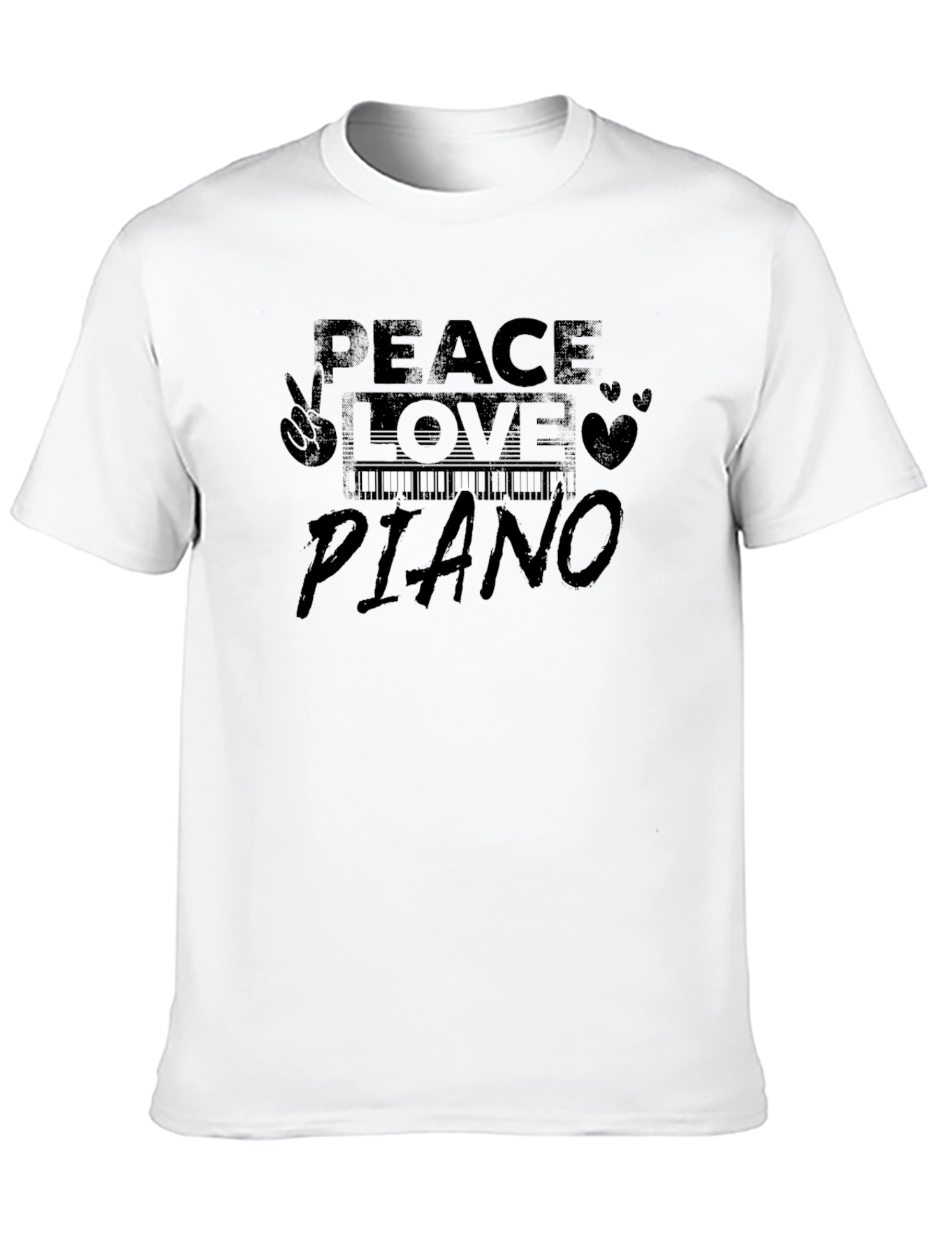 Peace Love Piano Black Graphic T-Shirt