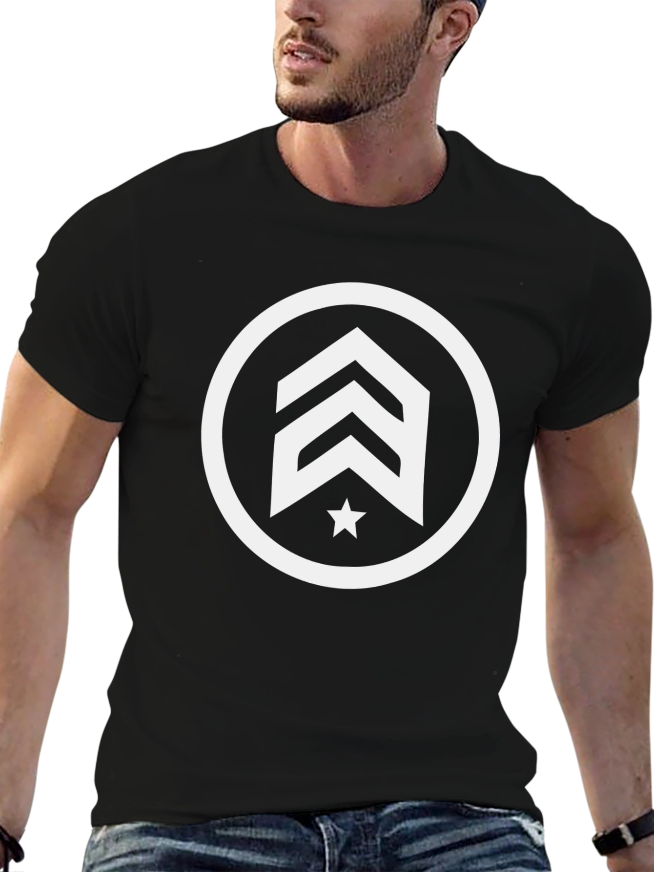 Black Graphic Tee: Geometric Star Design