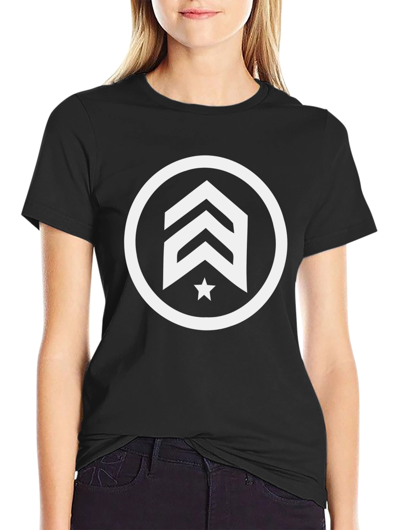 Black Graphic Tee: Geometric Star Design