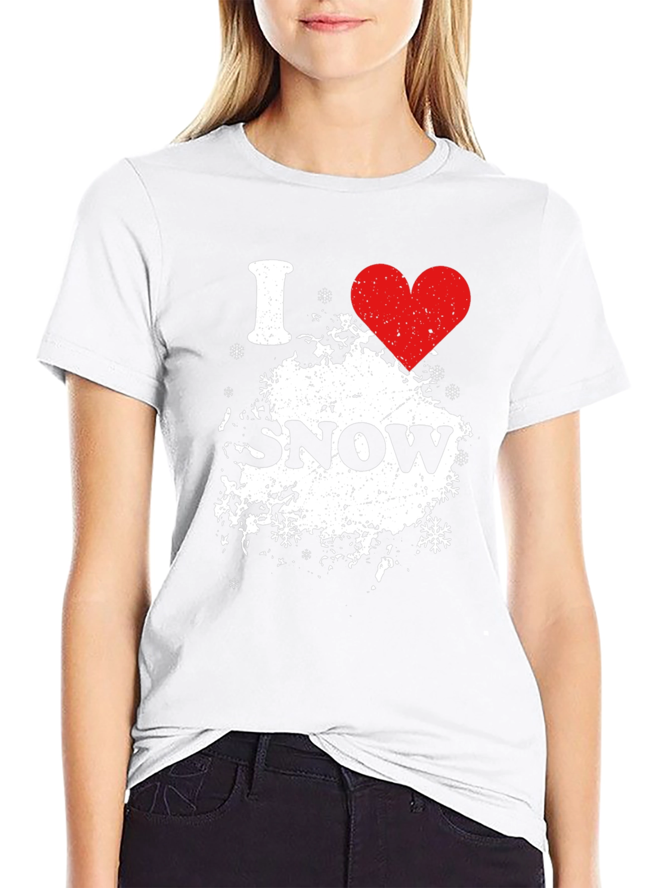 I Heart Snow Black Graphic Tee Shirt