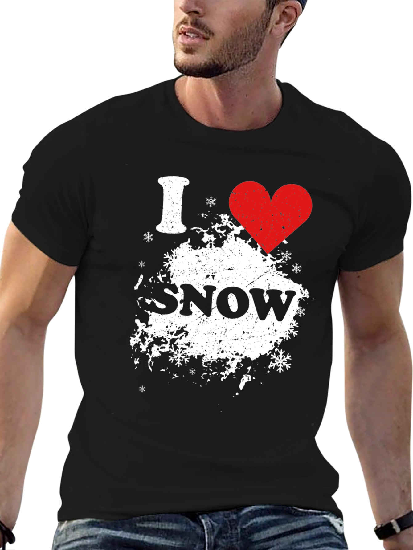 I Heart Snow Black Graphic Tee Shirt