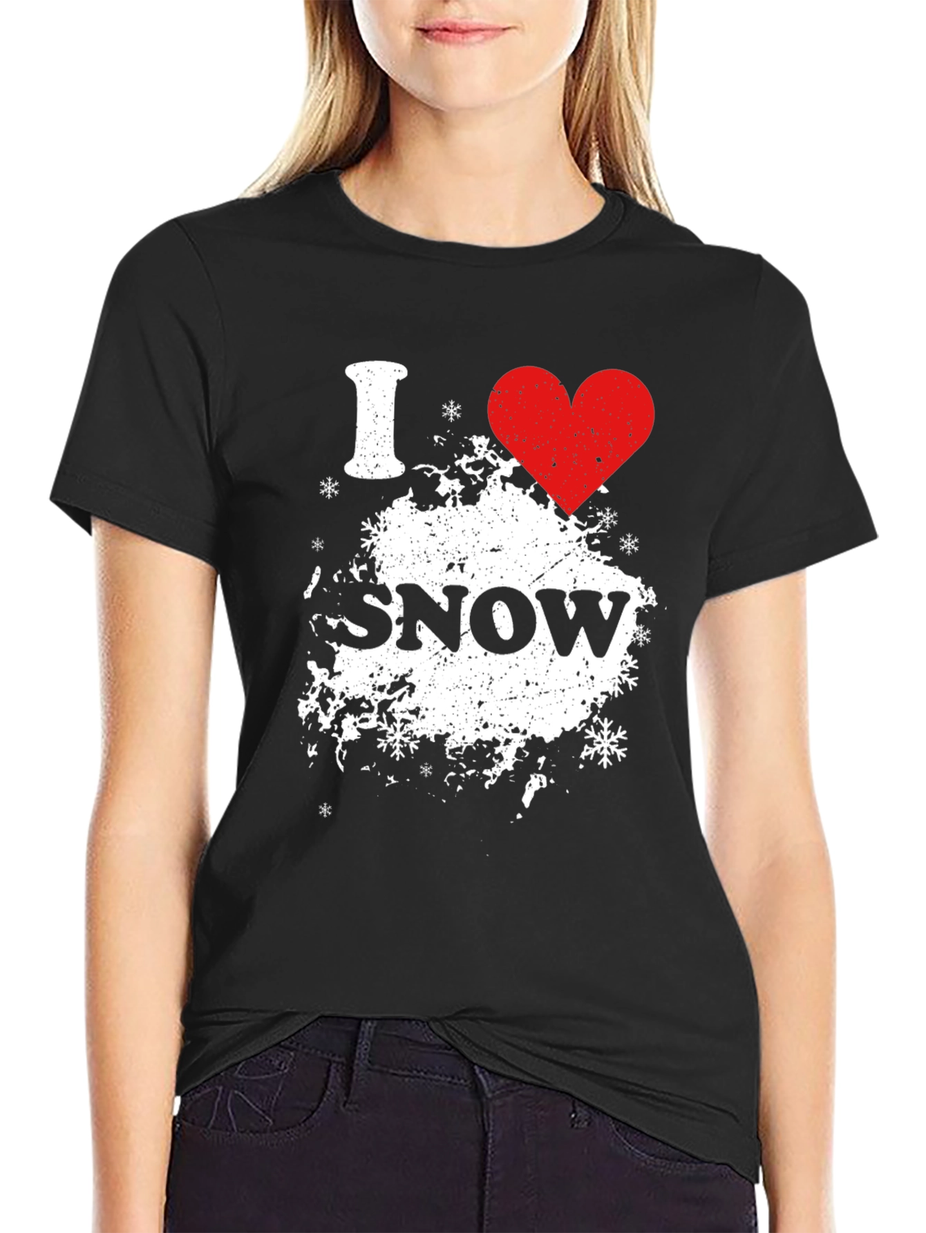 I Heart Snow Black Graphic Tee Shirt