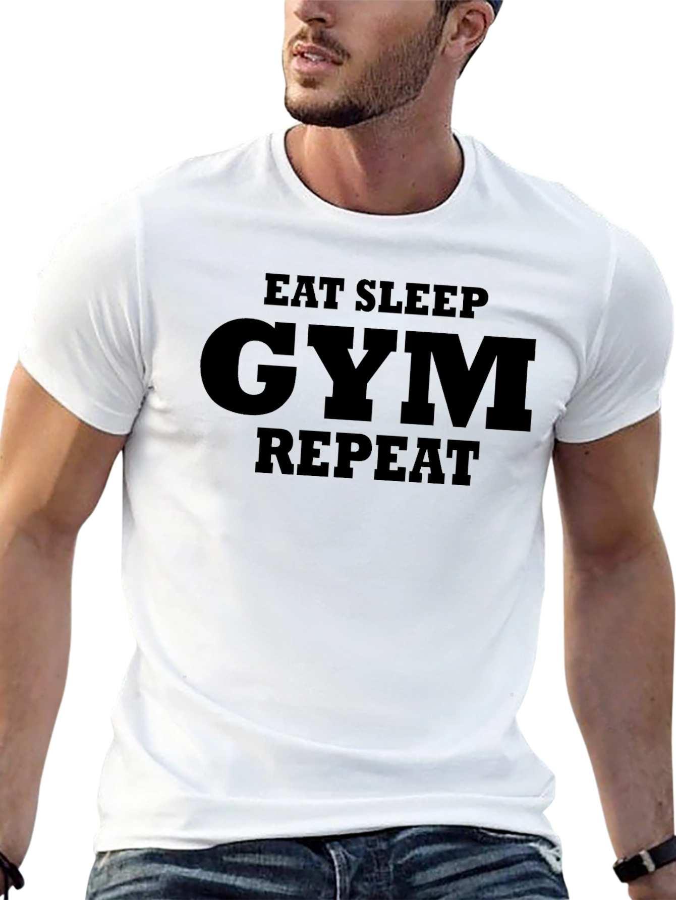 Eat Sleep Gym Repeat Black Graphic T-Shirt