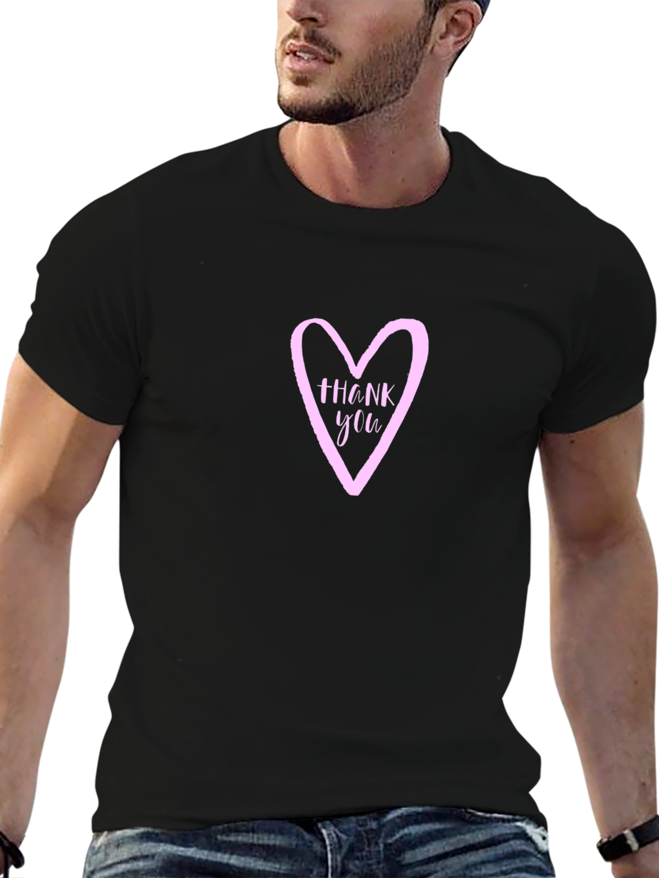 Thank You Heart Graphic Black T-Shirt