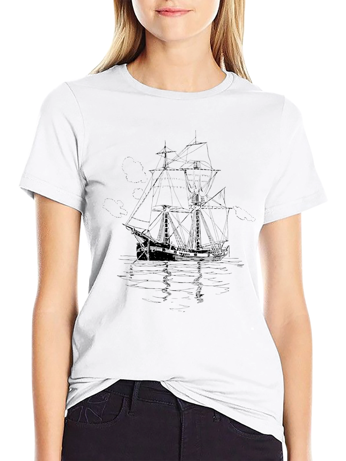 Nautical Black T-Shirt - Sailing Ship Graphic Tee