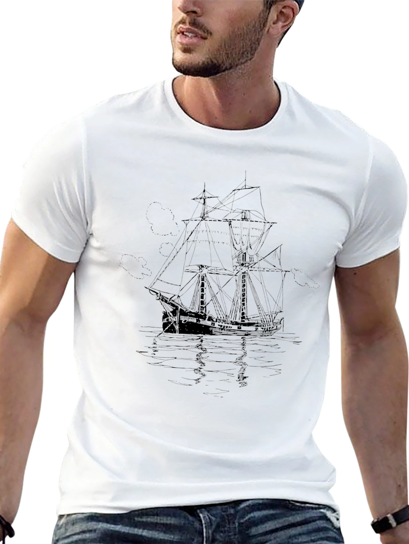 Nautical Black T-Shirt - Sailing Ship Graphic Tee