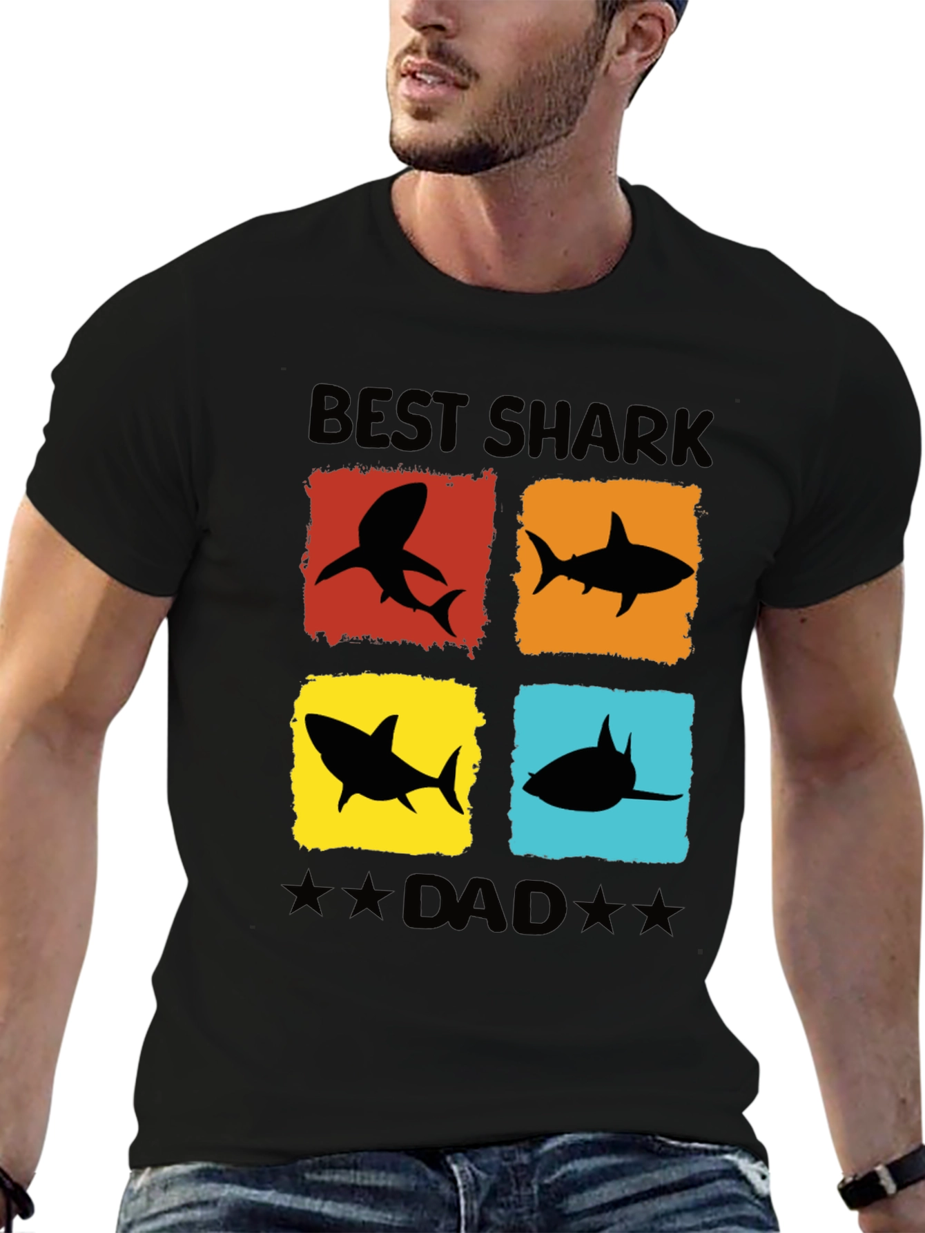 Best Shark Dad T-Shirt Novelty Fathers Day Tee