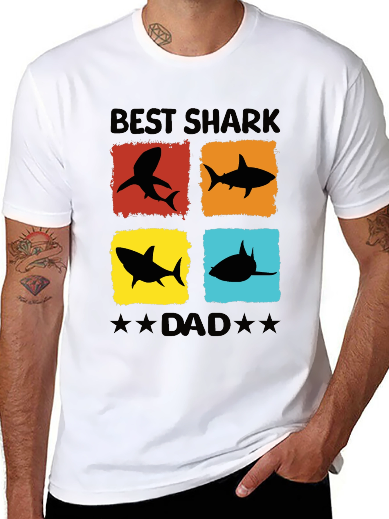 Best Shark Dad T-Shirt Novelty Fathers Day Tee